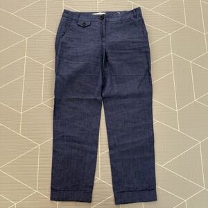 Ann Taylor Loft 100%‎ Linen Pants Size 0 Trouser Denim Blue